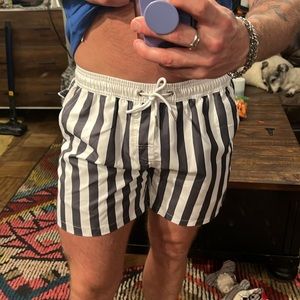 Vacay brand black and white pinstripe swim shorts
